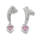 Stecker 20x5mm mit Herz Zirkonia pink und Schriftzug LOVE ME Silber 925
