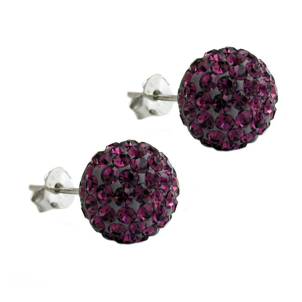Stecker 10mm Strass-Kugel lila amethystfarben rhodiniert Silber 925