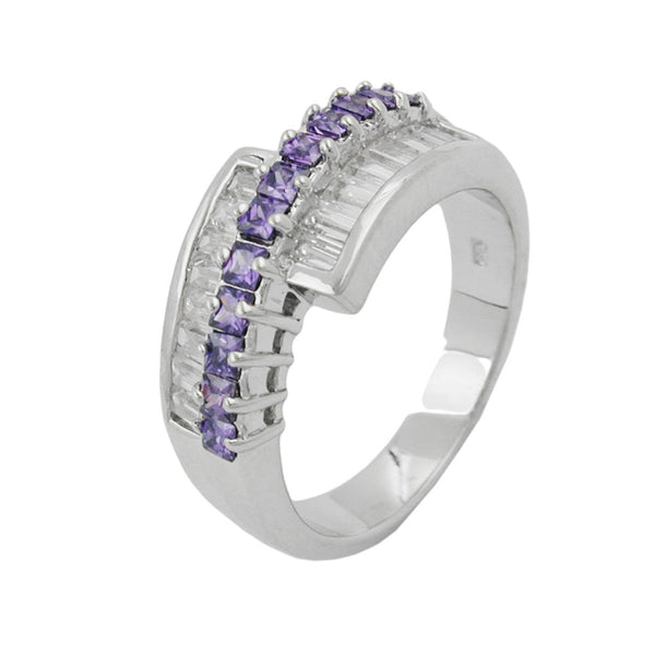 Ring 8,5mm mit Zirkonias amethyst weiß glänzend rhodiniert Silber 925 Ringgröße 58