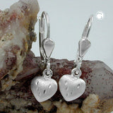 Ohrbrisur Ohrhänger Ohrringe 22x6mm Herz gewölbt matt-diamantiert Silber 925