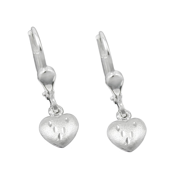 Ohrbrisur Ohrhänger Ohrringe 22x6mm Herz gewölbt matt-diamantiert Silber 925