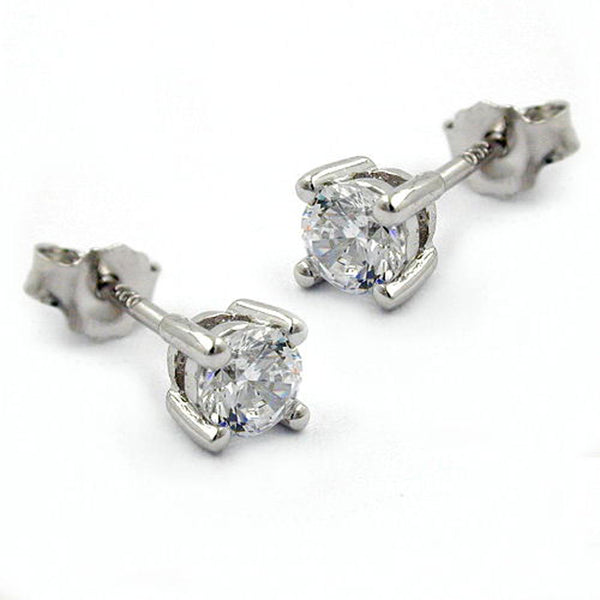 Stecker, 4mm Zirkonia weiß, Silber 925