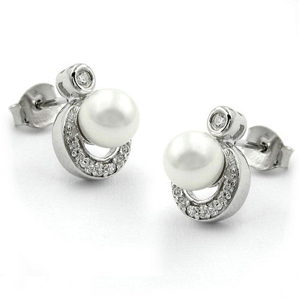 Stecker, Perle mit Zirkonia, Silber 925