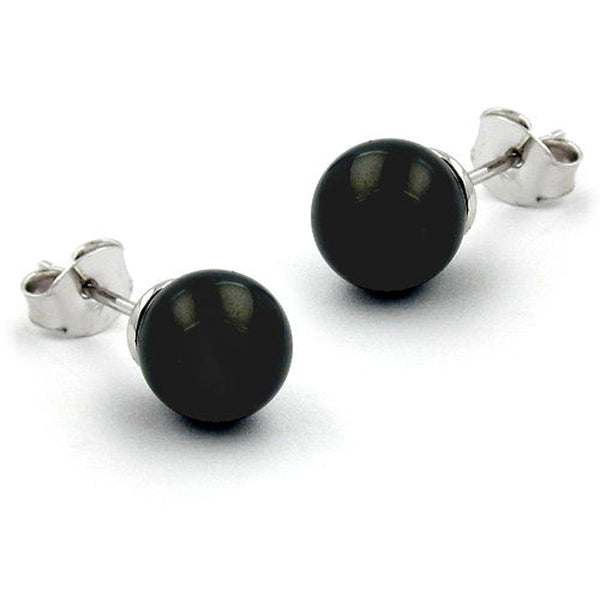 Stecker, 8mm Perle schwarz Silber 925
