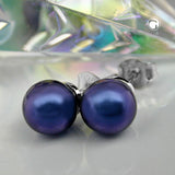 Stecker, 8mm Perle blau, Silber 925