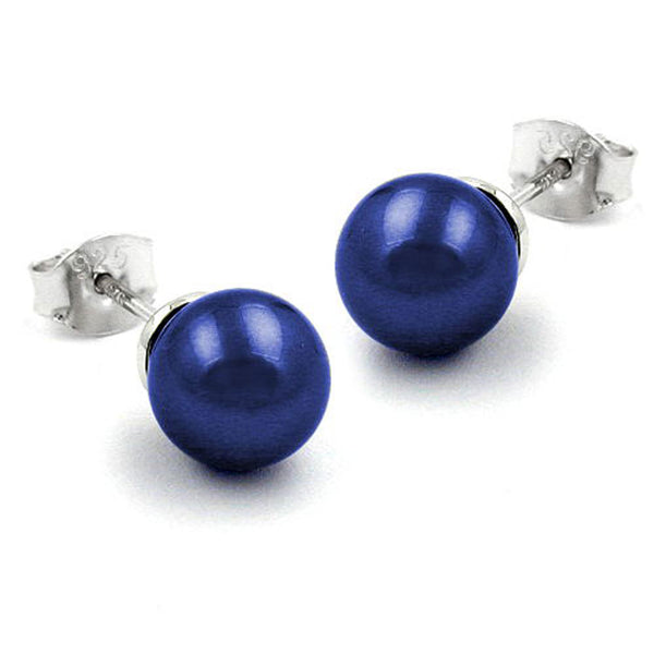Stecker, 8mm Perle blau, Silber 925