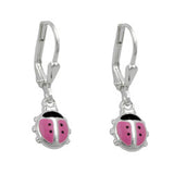 Ohrbrisur Ohrhänger Ohrringe 23x7mm Marienkäfer rosa-schwarz lackiert Silber 925
