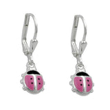 Ohrbrisur Ohrhänger Ohrringe 23x7mm Marienkäfer rosa-schwarz lackiert Silber 925