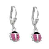 Ohrbrisur Ohrhänger Ohrringe 23x7mm Marienkäfer rosa-schwarz lackiert Silber 925