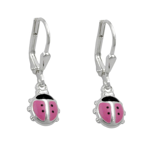 Ohrbrisur Ohrhänger Ohrringe 23x7mm Marienkäfer rosa-schwarz lackiert Silber 925