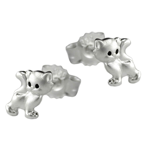 Stecker 6x5mm Kinderohrring Katze matt-glänzend Silber 925