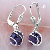 Ohrbrisur Ohrhänger Ohrringe 23x7,5mm facettierte Kugel Zirkonia amethyst umwickelt Silber 925