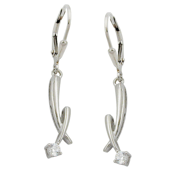 Ohrbrisur Ohrhänger Ohrringe 39x7mm mit Zirkonia glänzend rhodiniert Silber 925
