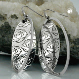 Ohrhaken 64x27mm Rosenmotiv mit Glas-Steinen glänzend Silber 925