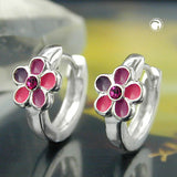 Creole 12x6,5mm Klappscharnier Blume pink-lackiert Silber 925