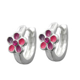 Creole 12x6,5mm Klappscharnier Blume pink-lackiert Silber 925