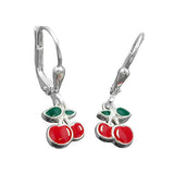 Ohrbrisur Ohrhänger Ohrringe 22x7mm je 2 Kirschen rot-grün farbig lackiert Silber 925