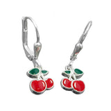 Ohrbrisur Ohrhänger Ohrringe 22x7mm je 2 Kirschen rot-grün farbig lackiert Silber 925