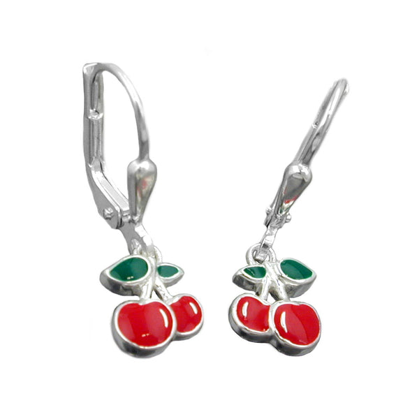 Ohrbrisur Ohrhänger Ohrringe 22x7mm je 2 Kirschen rot-grün farbig lackiert Silber 925