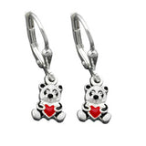 Ohrbrisur Ohrhänger Ohrringe 23x7mm kleiner Panda-Bär farbig lackiert Silber 925
