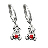 Ohrbrisur Ohrhänger Ohrringe 23x7mm kleiner Panda-Bär farbig lackiert Silber 925