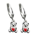 Ohrbrisur Ohrhänger Ohrringe 23x7mm kleiner Panda-Bär farbig lackiert Silber 925