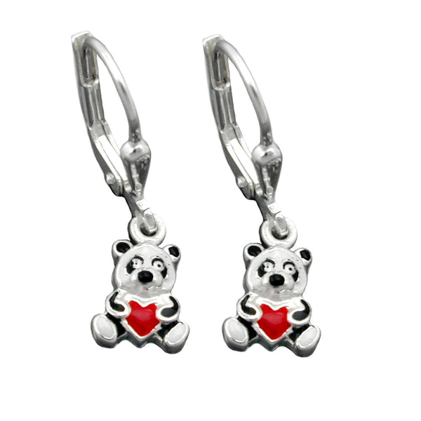 Ohrbrisur Ohrhänger Ohrringe 23x7mm kleiner Panda-Bär farbig lackiert Silber 925