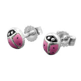 Stecker 5x4mm Kinderohrring Marienkäfer rosa-schwarz lackiert Silber 925