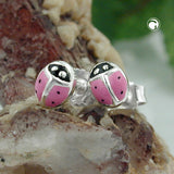 Stecker 5x4mm Kinderohrring Marienkäfer rosa-schwarz lackiert Silber 925