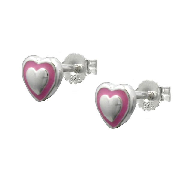 Stecker 5mm Kinderohrring kleines Herz rosa lackiert Silber 925