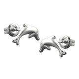 Stecker 10x5mm springender Delfin matt-glänzend rhodiniert Silber 925