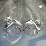 Stecker 10x5mm springender Delfin matt-glänzend rhodiniert Silber 925