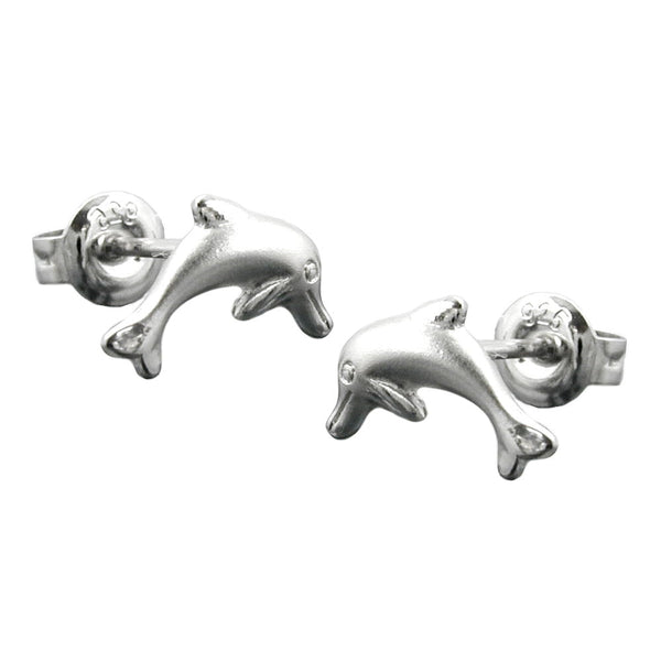 Stecker 10x5mm springender Delfin matt-glänzend rhodiniert Silber 925