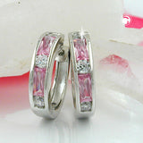 Creole 19x4,5mm Klappscharnier Zirkonias weiß/pink rhodiniert Silber 925