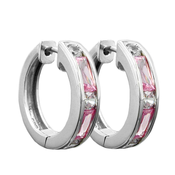 Creole 19x4,5mm Klappscharnier Zirkonias weiß/pink rhodiniert Silber 925