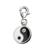 Anhänger Charm 12mm Yin Yang schwarz weiß lackiert und Glassteine Silber 925
