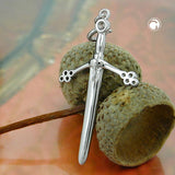 Anhänger 33x20mm Charm Schwert glänzend rhodiniert Silber 925