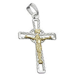 Anhänger 40x24mm Kreuz Jesus bicolor glänzend diamantiert Silber 925
