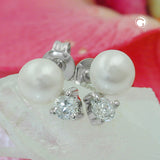 Stecker 10x6mm Zuchtperle mit Zirkonia rhodiniert Silber 925