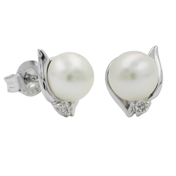 Stecker, Perle mit Zirkonia, Silber 925
