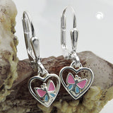 Ohrbrisur Ohrhänger Ohrringe 21x8mm Herz mit Schmetterling rosa-hellblau lackiert Silber 925