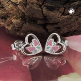 Stecker 7mm Kinderohrring Schmetterling pink-hellblau lackiert im Herz Silber 925