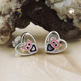Stecker 8mm kleine Eule im Herz lila-pink glänzend Silber 925