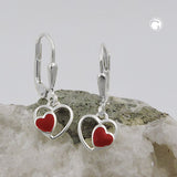 Ohrbrisur Ohrhänger Ohrringe 21x8mm Herz im Herz rot lackiert Silber 925