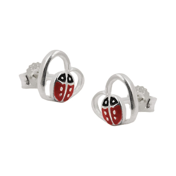 Stecker 8mm Kinderohrring Marienkäfer im Herz Silber 925