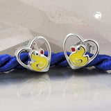 Stecker 8mm Kinderohrring kleine Ente im Herz farbig lackiert Silber 925