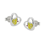 Stecker 8mm Kinderohrring kleine Ente im Herz farbig lackiert Silber 925