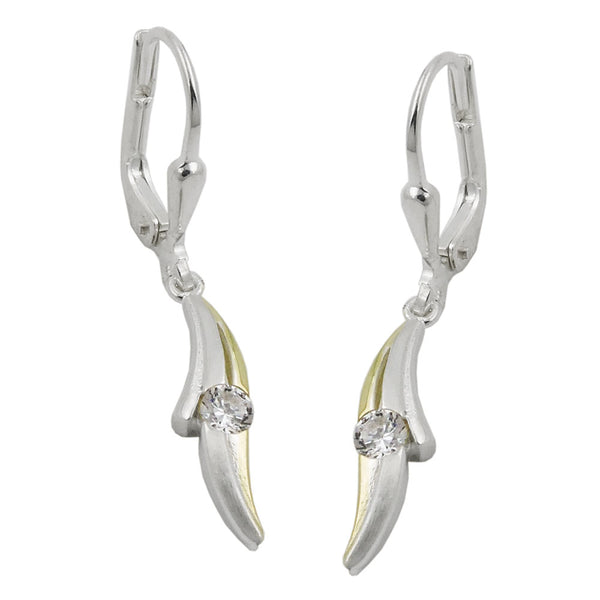 Ohrbrisur Ohrhänger Ohrringe 30x4mm mit Zirkonia bicolor vergoldet matt-glänzend Silber 925