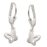 Ohrbrisur Ohrhänger Ohrringe 23x7mm Schmetterling mit Zirkonia matt-glänzend Silber 925