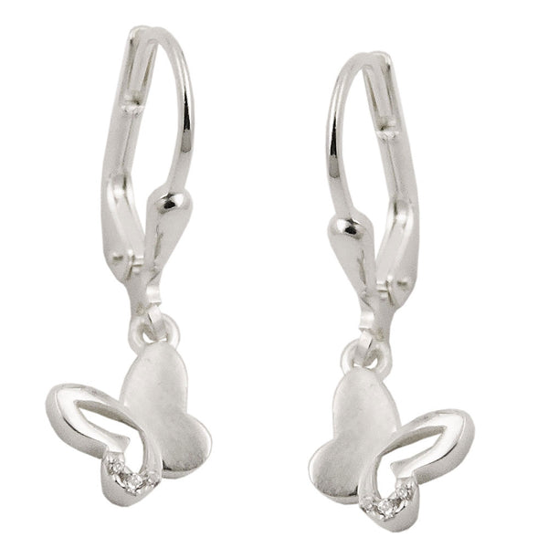 Ohrbrisur Ohrhänger Ohrringe 23x7mm Schmetterling mit Zirkonia matt-glänzend Silber 925